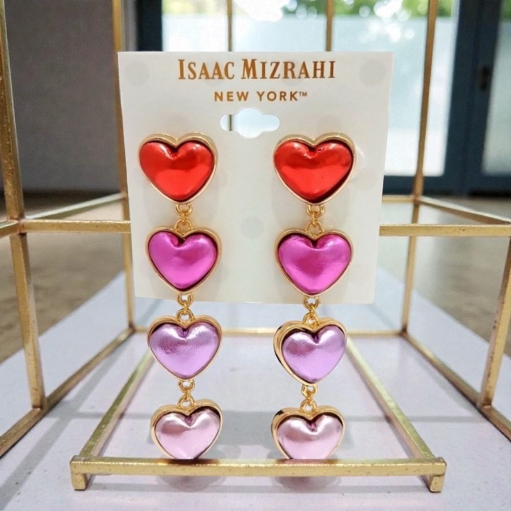 Isaac Mizrahi Red and Purple Heart Earrings
